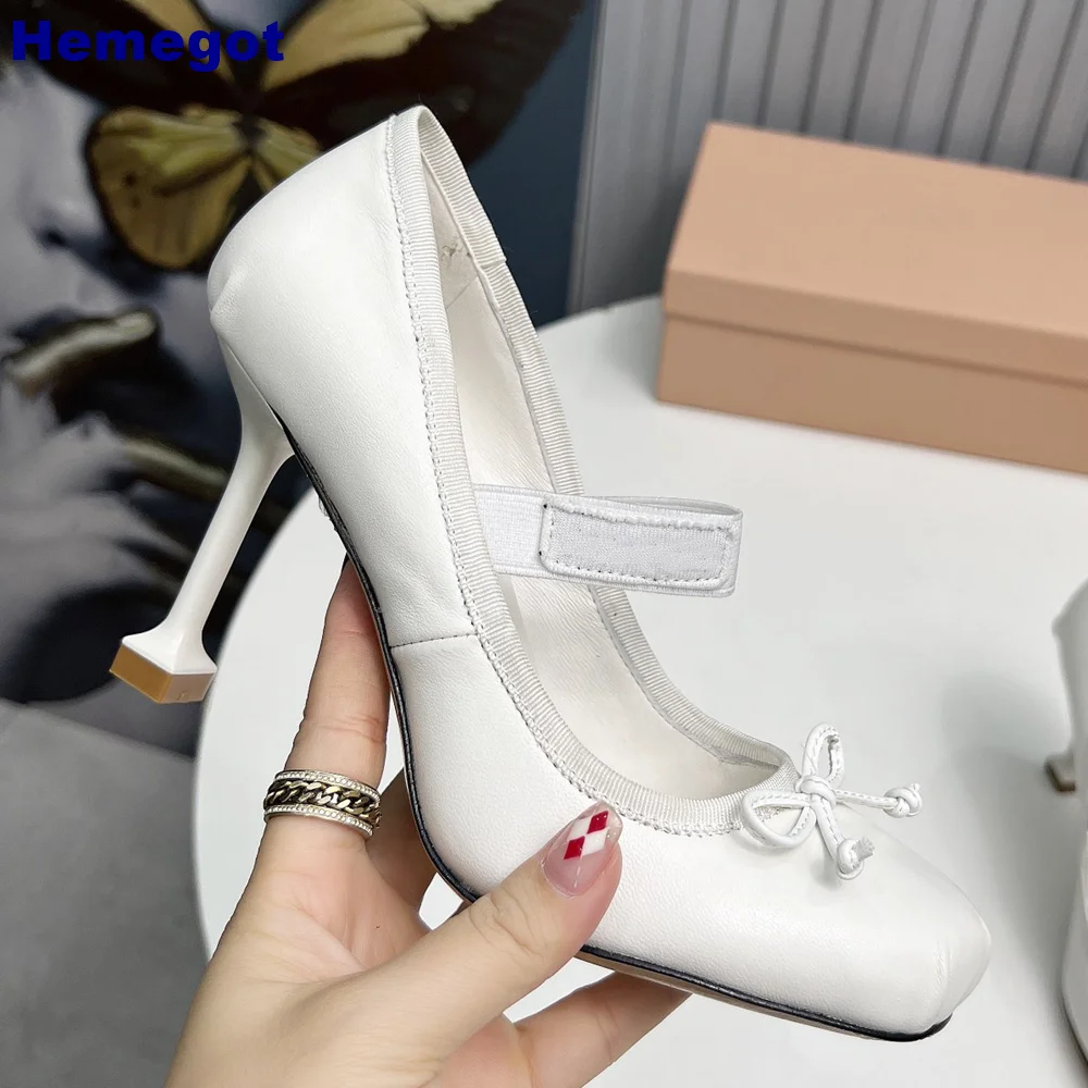 elska węzeł motylkowy szpilki baletki 2024 весенние атласные туфли без шнуровки с квадратным