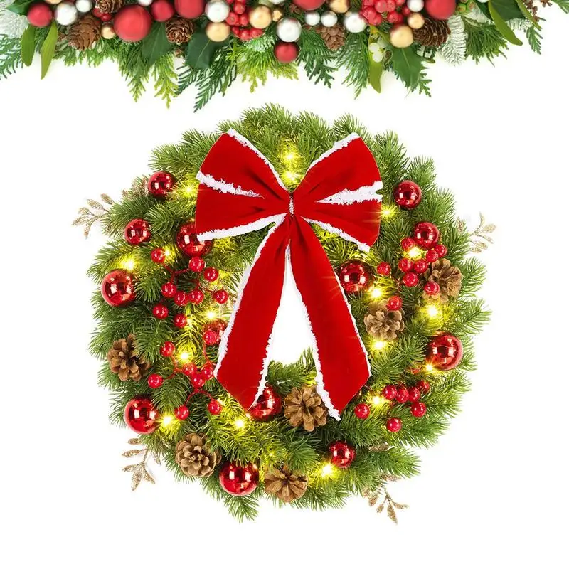 

Lighted Christmas Wreath Table Centerpieces With Red Bows Christmas Balls Artificial Holiday Wreath Front Door Decor supplies