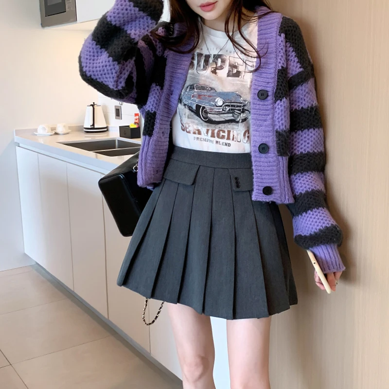 

Golf Pleated Short Skirt for Women 2023 Autumn New Vintage Style High Waist A-line Slim Outerwear Fashion Half Skirt