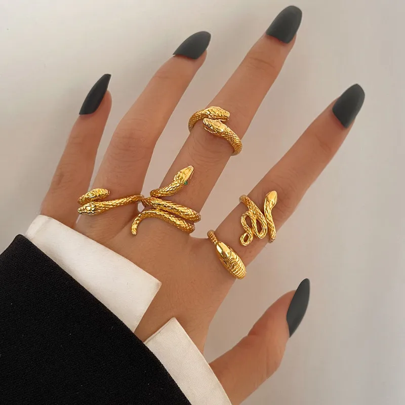 

Women Jewelry Punk Snake Shaped Alloy Knuckle Rings Set for Girls Trendy Gift