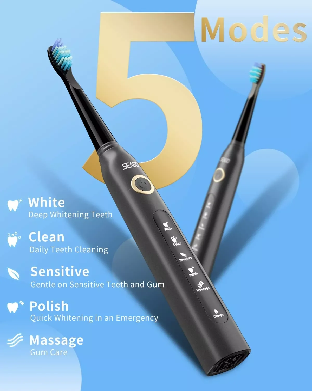 

Щетка Зубная аккумуляторная Seago, 5 режимов, USB