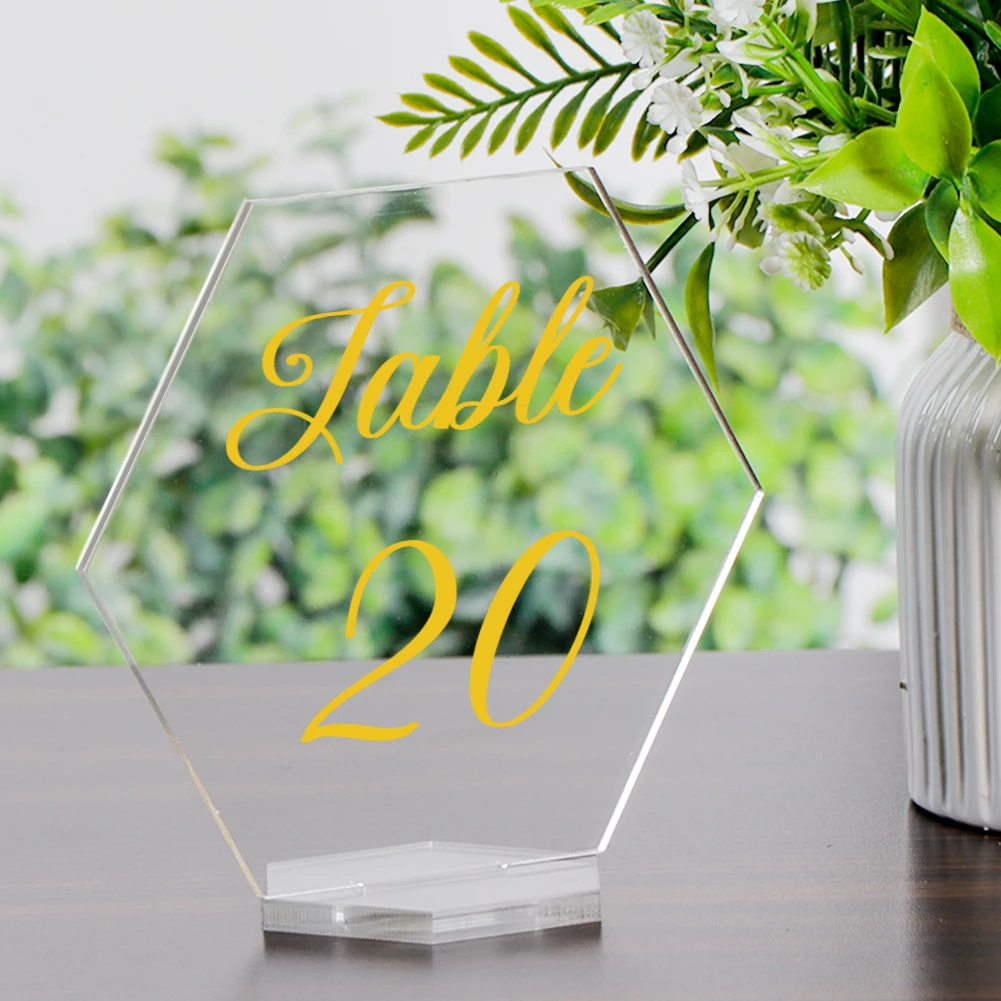 

OurWarm Acrylic Wedding Table Numbers 1-20 with Stands Clear Acrylic Place Cards 20pcs Hexagon Seating Cards