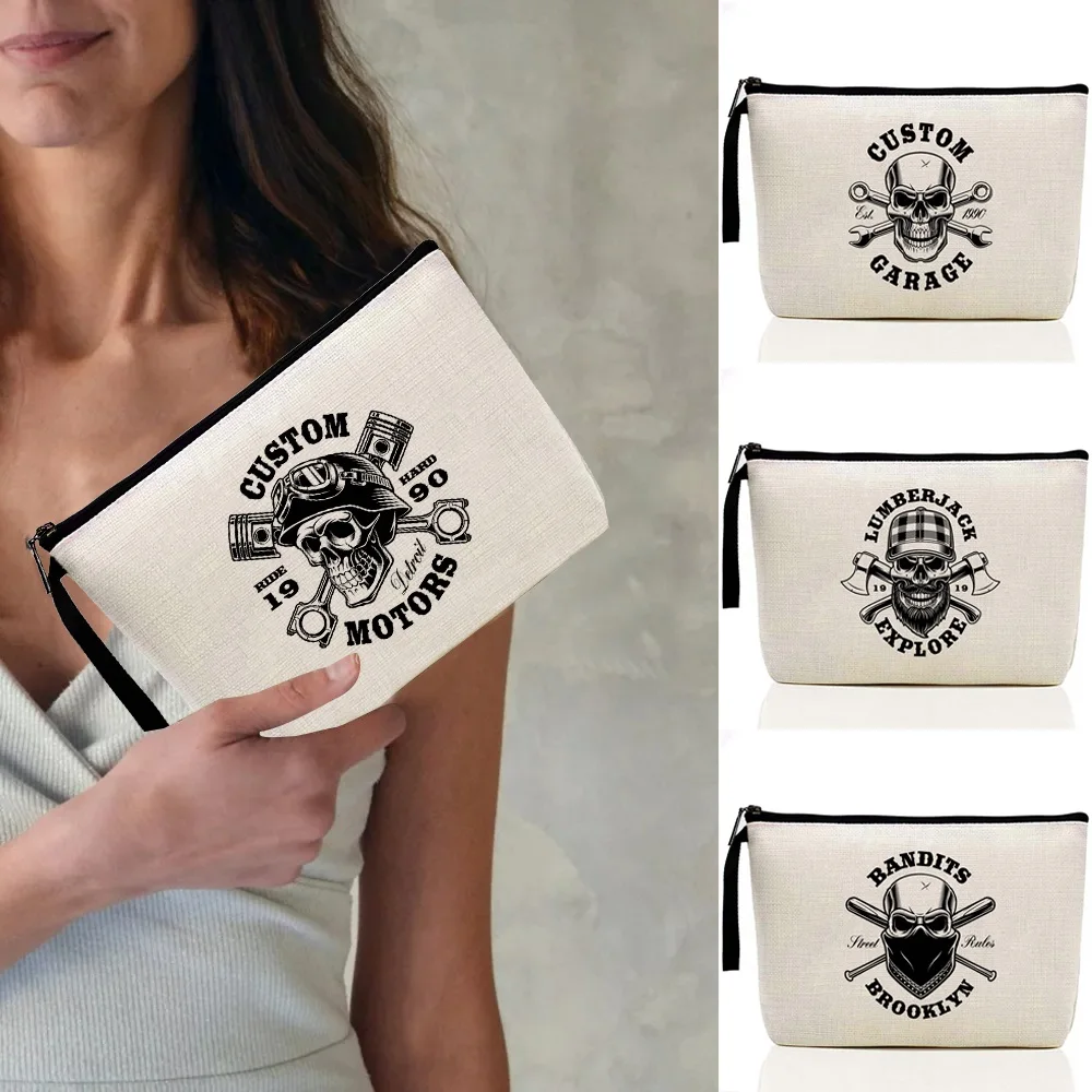 

Women Cosmetic Bag Makeup Beauty Wash Storage Make Up Cases Multifunctional Zipper Beauty Bags Skull Print Outdoor Travel Bags