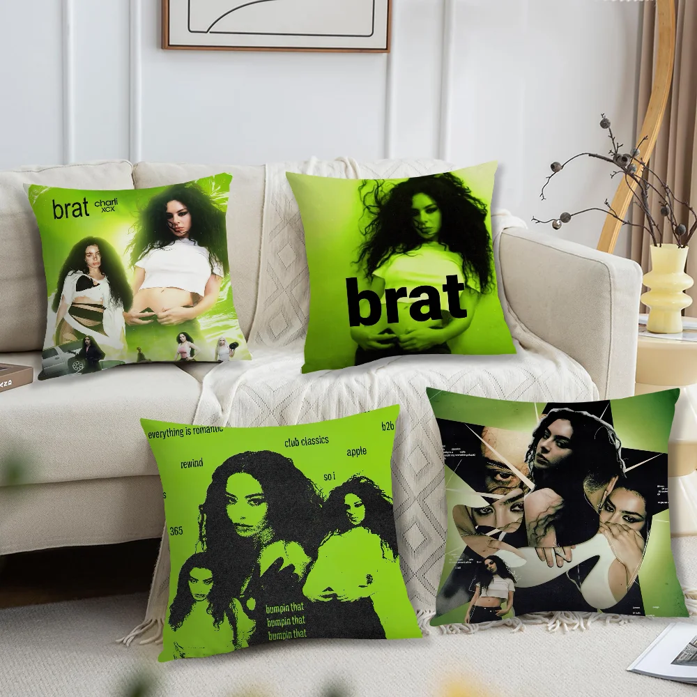 Hot Singer Charli Xcx Brat Pillow Case Sofa Living Room Bedroom Headboard Backrest Cushion Square Nap Time