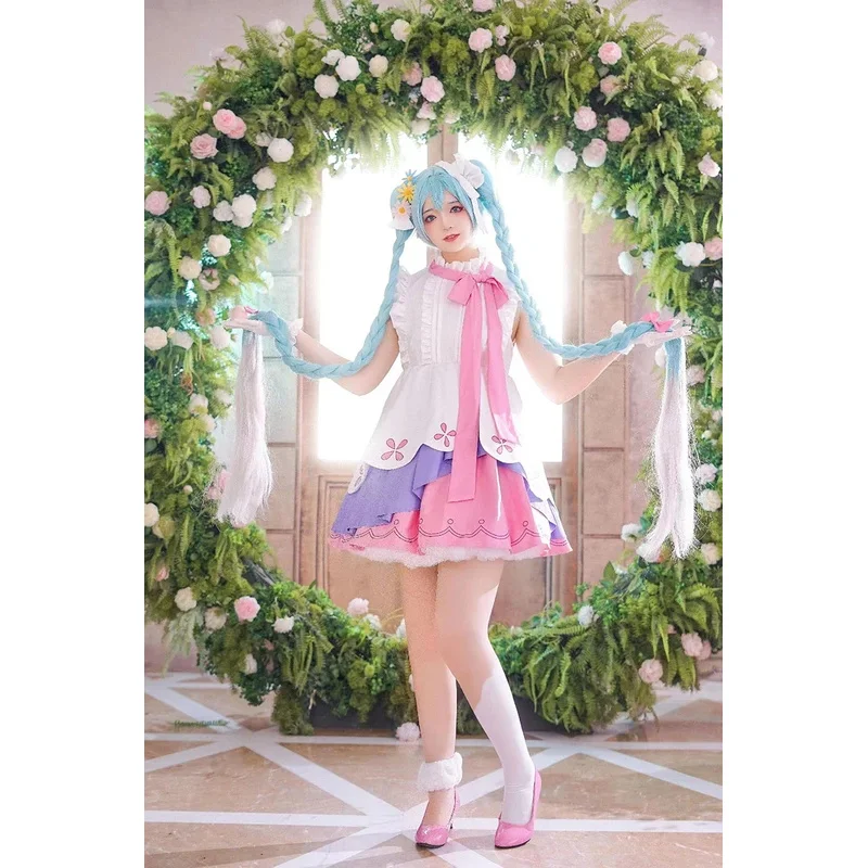 Аниме Vocaloid Miku Косплей Рапунцель Страна Чудес платье миди наряды костюм для