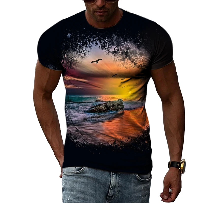 

New 3D trendyol men Natural Landscape graphic t shirts Summer Fashion Hip Hop Casual Print T-shirt Personality Handsome Tee Top