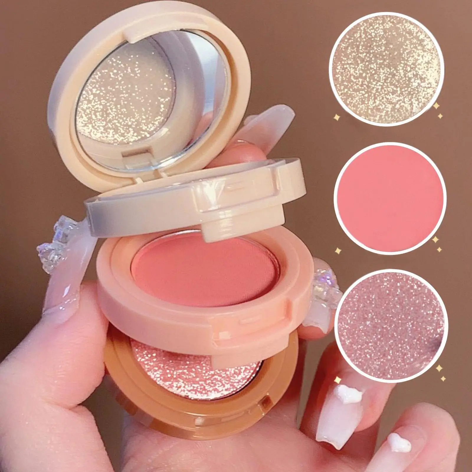 

3 In 1 Highlighter Powder Palette Contour Bronzer Glitter Pearl Korean Face Makeup Cosmetic Eyeshadow Shimmer Blush Long-Lasting