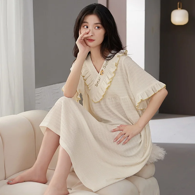 2023 Womens Nightdress Cotton Short Sleeve Nightgown Sexy Summer Loose Nightwear Sleepshirt Comfy Sleepdress Sleepwear Plus Size