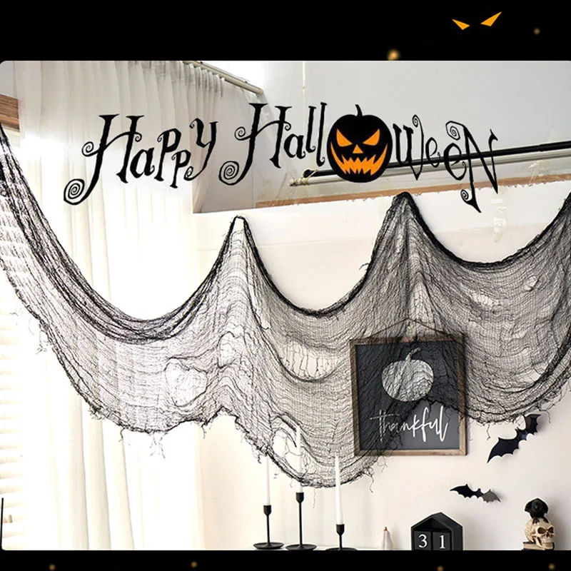 Creepy Cloth for Halloween Decoration Scary Party Scene Prop Horror House Window Table Door Net Black Yarn Cloth Halloween Gauze images - 6