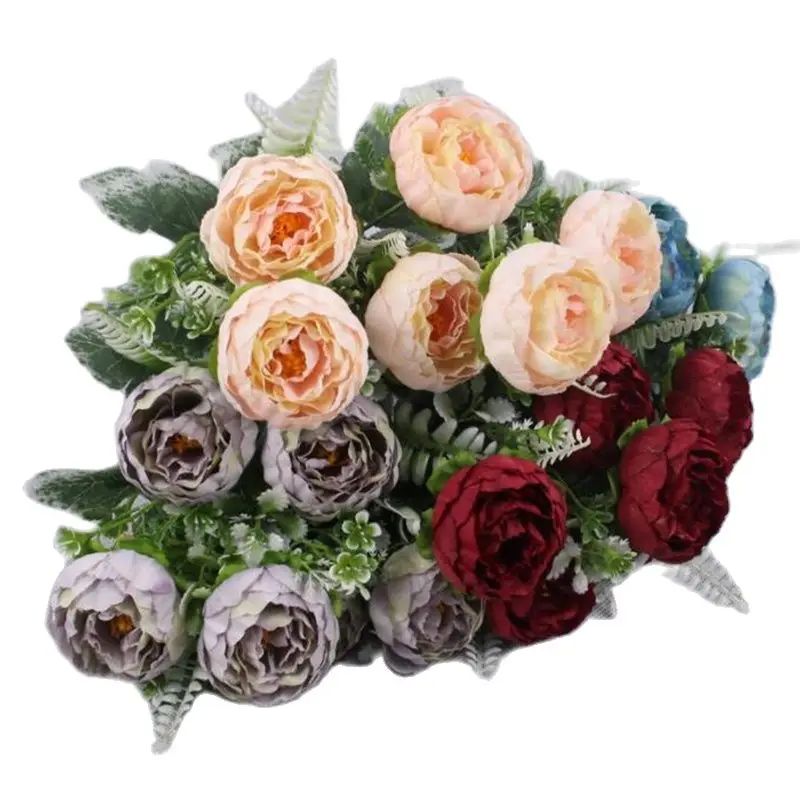 

ONE Fake Autumn Peony (6 Heads/Bunch) 14" Lngth Simulation Round Rosa for Wedding Home Decorative Artificial Flowers