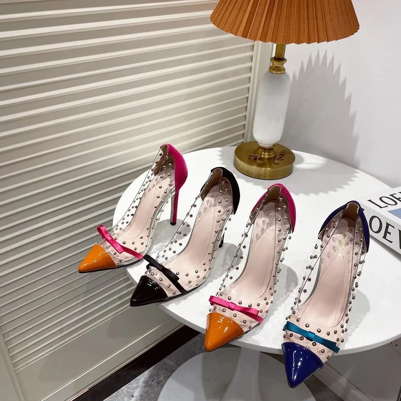 

Женские туфли с заклепками, вечерние туфли на высоком каблуке, с острым носком, большие размеры до 41, весна 2022