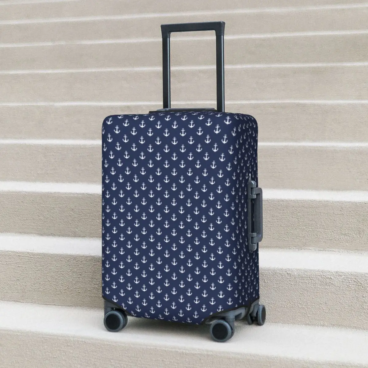 

Nautical Print Suitcase Cover Vacation Navy Blue Anchors Practical Luggage Case Travel Protection