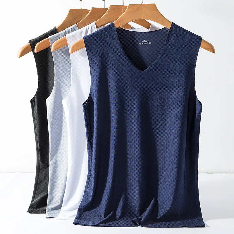 

Summer Traceless Ice Silk Men Tank Top Men's Thin Mesh Sports Fitness Men's Sleeveless Top Undershirt Mens Clothing Running Vest