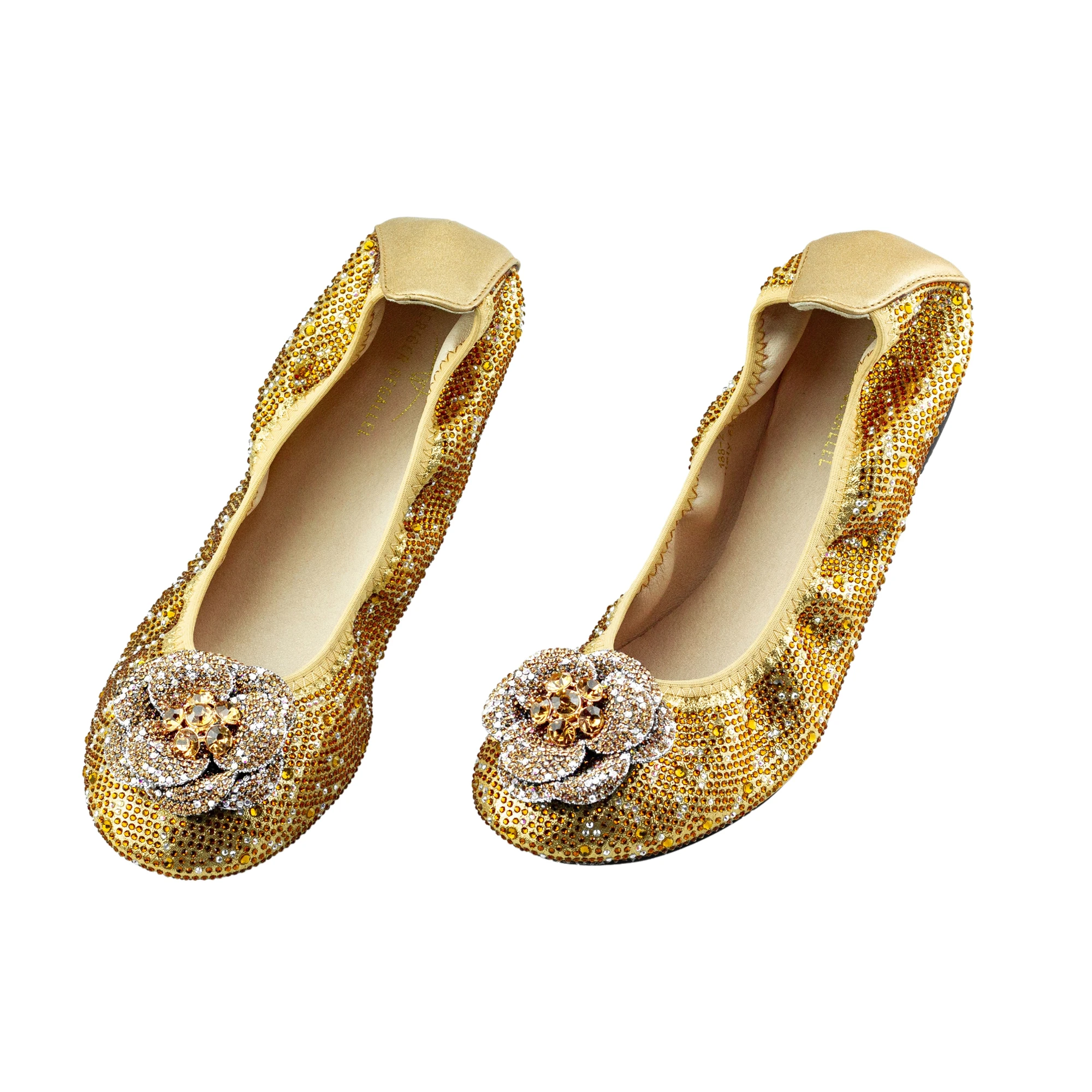 Flower Rhinestone Women Comfy Flat Shoes Nigerian Party Dress Shoes Banana Shoes for Ballerina Comfortable Ballet Flats Bride