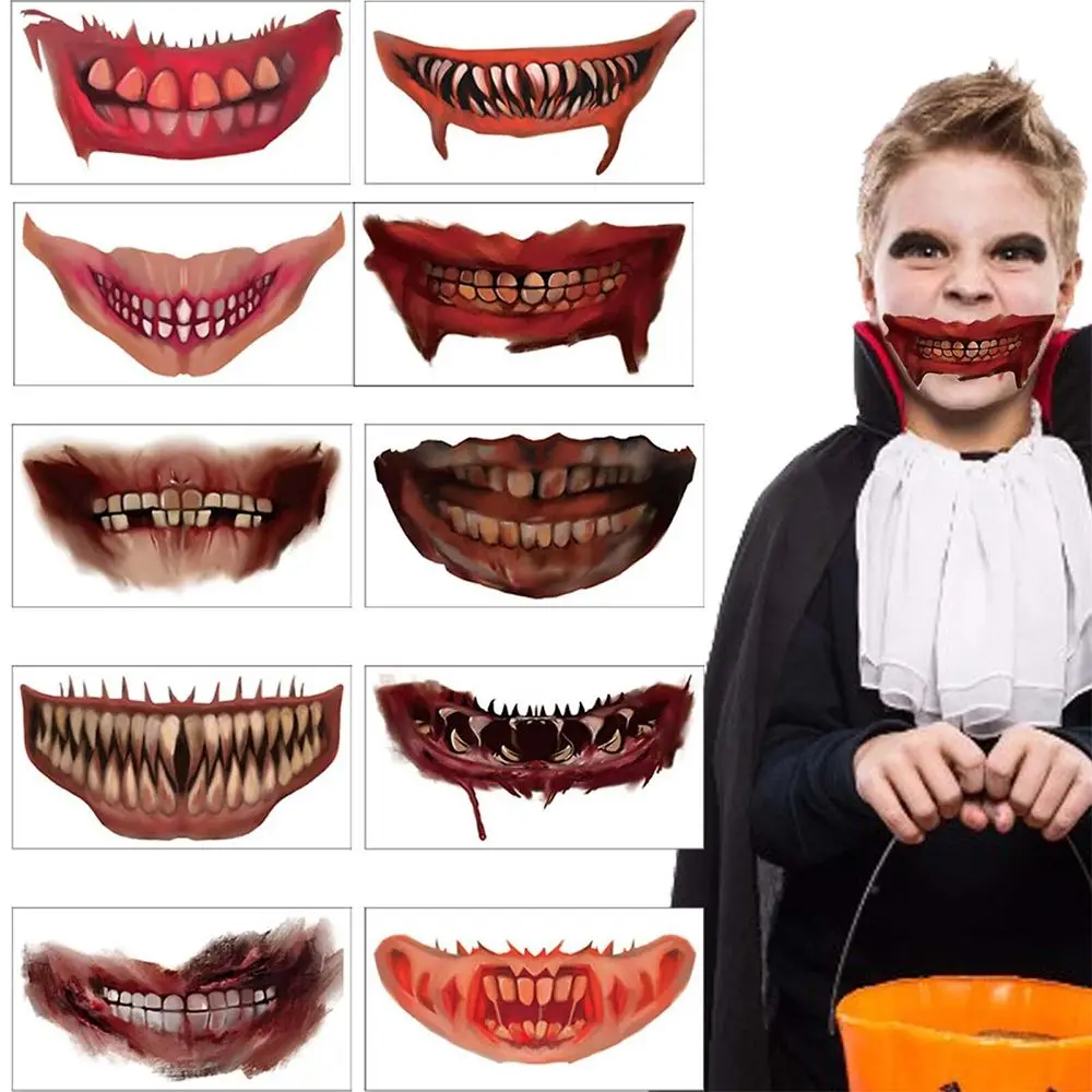 

Waterproof Funny Party Props Horror Lips Stickers Mouth Tattoos Halloween Tattoo Stickers Halloween Decoration