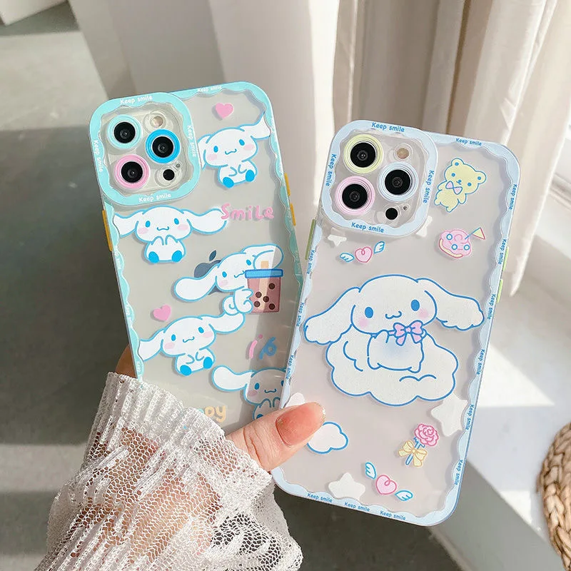 

Hello Kitty Cinnamonroll Transparent Cute Phone Cases For iPhone 13 12 11 Pro Max XR XS MAX 8 X 7 SE Back Cover