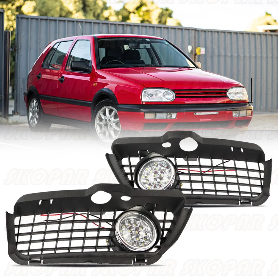 

Для VW Golf 3 MK3 Jetta Cabrio 1992 1993 1994 1995 1996 1997 1998 автомобильные аксессуары 1 комплект переднего бампера светодиодные противотуманные фары + решетка