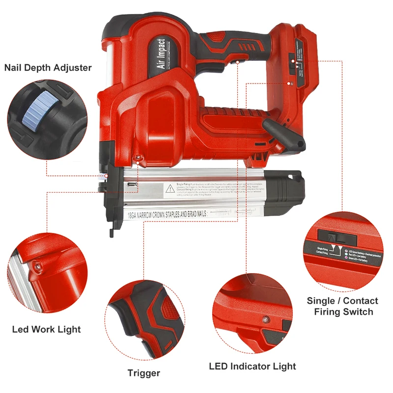 

18V Electric Tools 18 Gauge Cordless Nail Gun And Staple Gun Heavy Duty Woodworking Compatible for Makita Battery (Body Only)