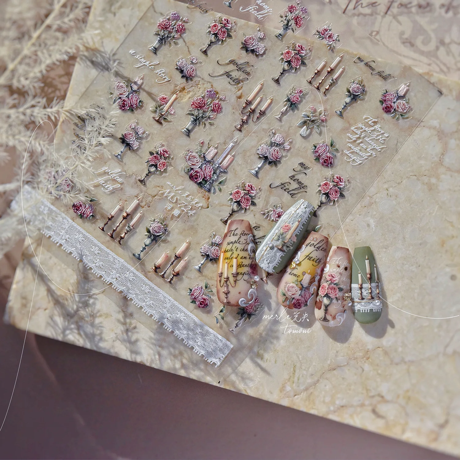 1 шт. красивая роза наклейка для дизайна ногтей изысканный цветок самоклеящаяся 5D