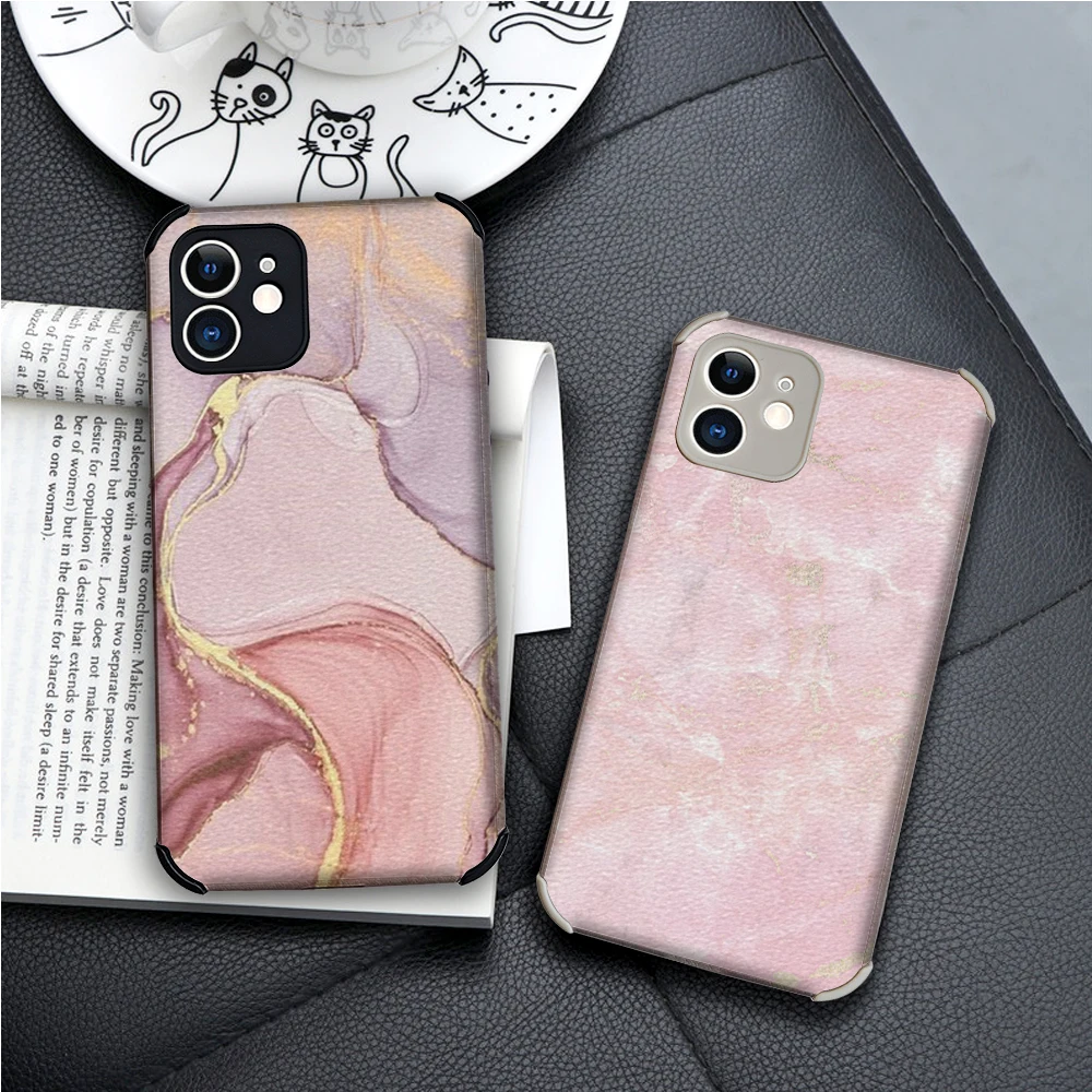 

Pink Gold Marble Art Fashion Lambskin case for iphone 13 12 11 Pro MAX MiNi 7 8 plus SE2020 X XS XR Cute Soft back Cover