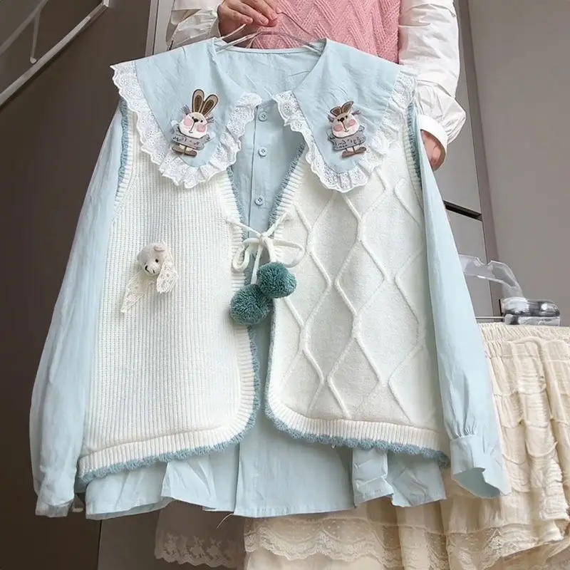 Милая милая японская лоскутная кружевная блузка с воротником Питера Пэна All M Acth