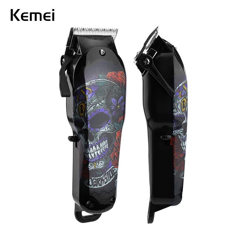 

Kemei 110-240V Hair Clipper Skull Man Trimmer USB Wireless Rechargeable 5W Powerful Electric Clipper With 4 Limit Comb KM-735 42