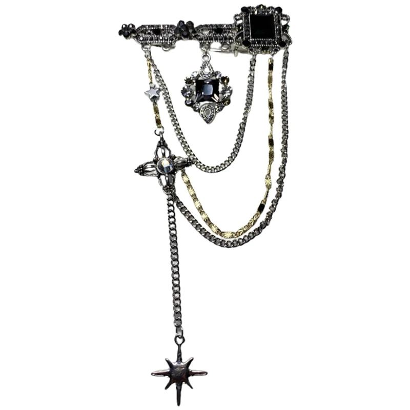 

Dark Style Tassel Pendant Brooch For Men Women Vintage Brooches Decoration Chest Chain Brooch Pin Trendy Accessories