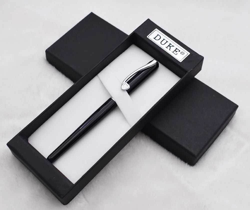 Duke M12 Black Metal Fountain Pen Music Love Heart Clip Quality Medium Nib Gift Pen with Gift Box Business Office Supplies