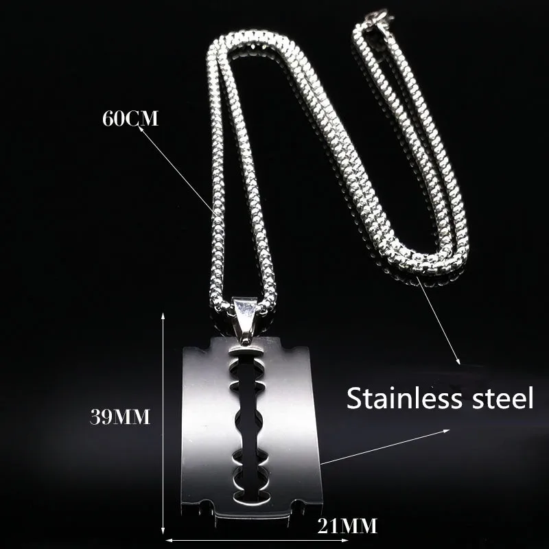 Ожерелье с подвеской в виде бритвы мужское готическое ожерелье из нержавеющей