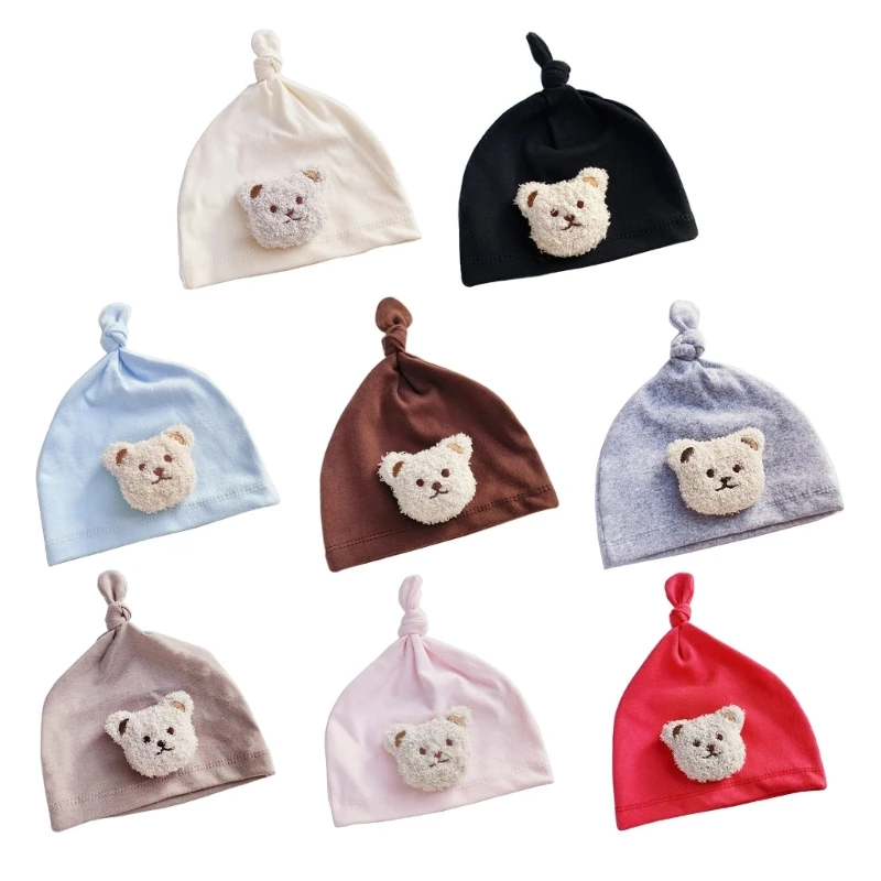 

Cartoon Bear Cap Soft Breathable Knotted Hat Cosy Headgear for Newborns D7WF