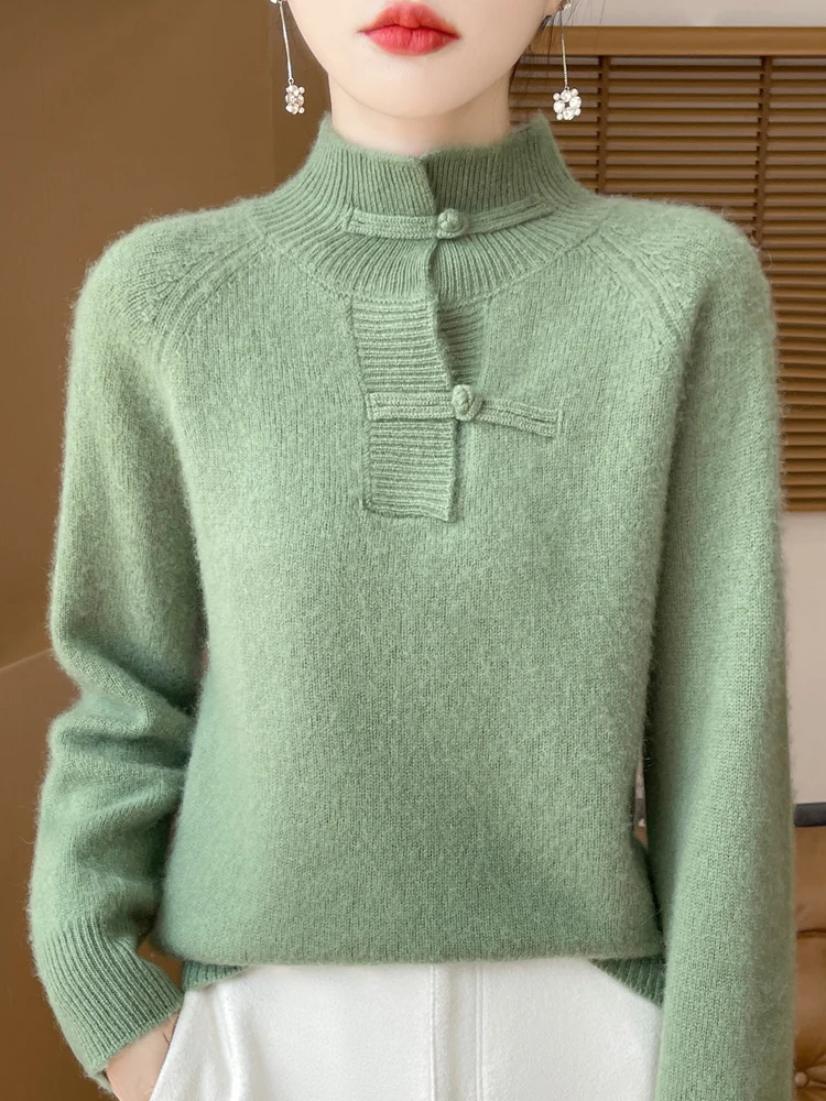 Женский пуловер с круглым вырезом вязаный шерстяной свитер средней высоты