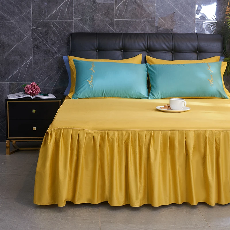  New Cotton Bed Skirt One-Piece Thickened Cover Three-Piece Solid S Mattress Non-Slip Dir