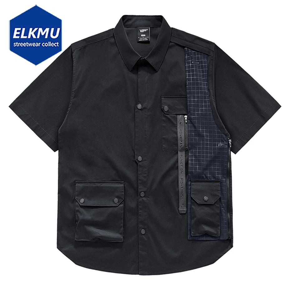 Techwear Button Up Blouse Detachable Vest Streetwear Hip Hop Shirts Oversized Harajuku Shirt for Men