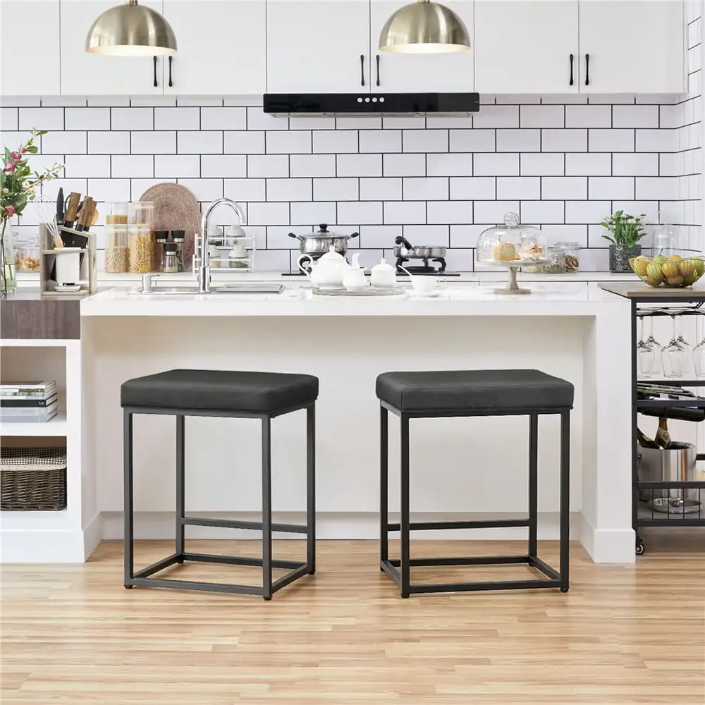 

SMILE MART 24" Modern Backless Counter Bar Stools, Set of 2, Black