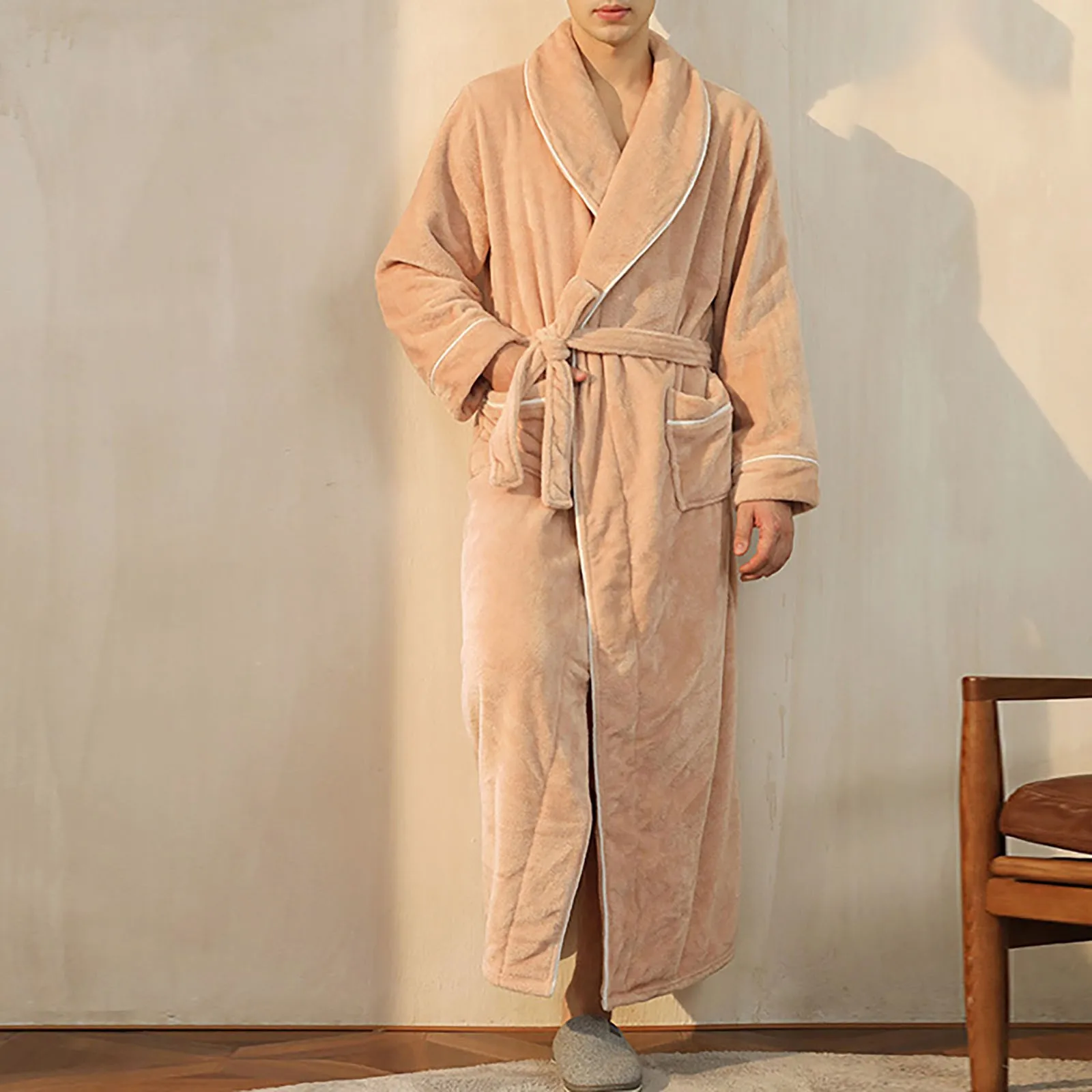 Мужской халат тонкий мягкий с длинными рукавами и капюшоном одежда для сна на