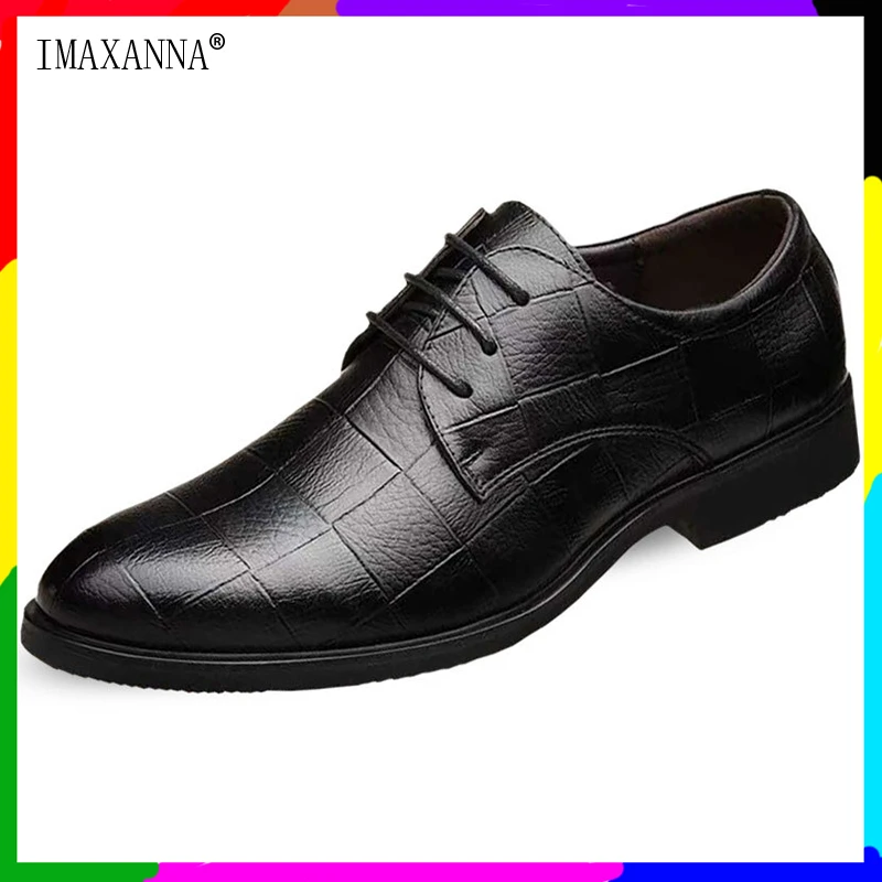 

IMAXANNA New Men's Leather Classic Shoes Plaid Formal Business Shoes Comfortable Wear-resistant Men's Casual Shoe Large Size 48
