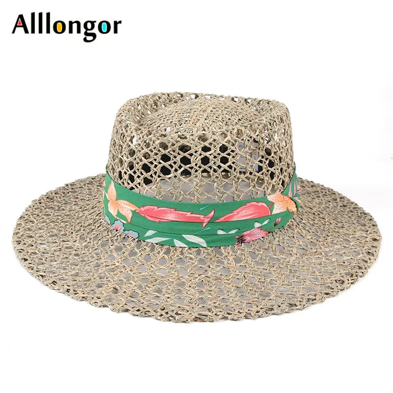 

Шляпа женская Соломенная с лентой, модная Панама от солнца, с вырезами, для пляжа, летняя, 2022