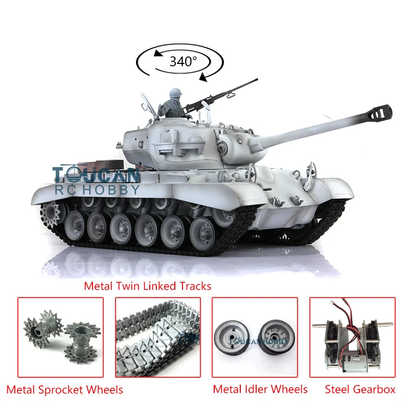 

2.4G HENG LONG 1/16 Snow 7.0 Upgraded M26 Pershing RTR RC Tank 3838 Metal Tracks Solider Steel Gearbox BB Shoot Toys TH17315