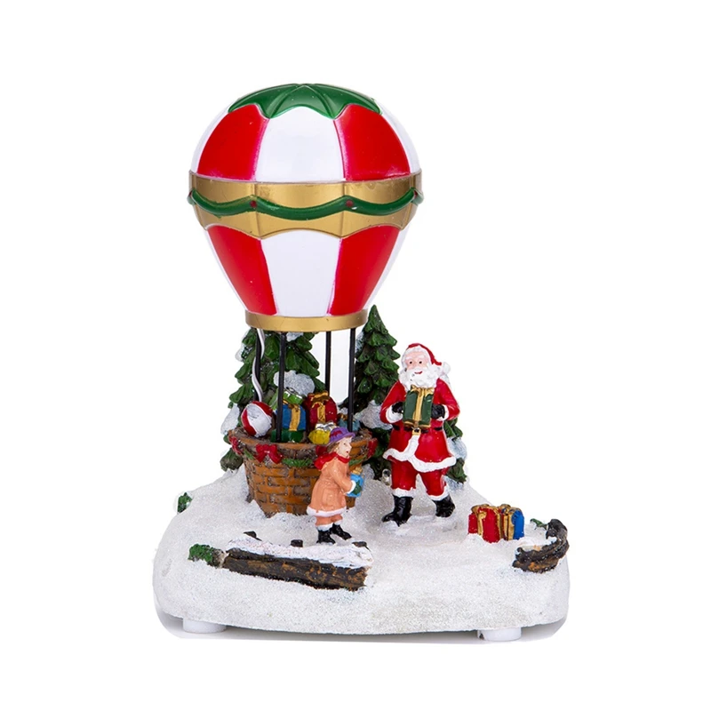 

Christmas Snow House Village Glowing Music Hot Air Balloon Santa Claus Christmas Decorations Ornaments For Kids