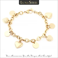 luxusteel stainless steel heart coin charm bracelet for women girl gold color cuban link chain bracelet jewelry gift 20cm