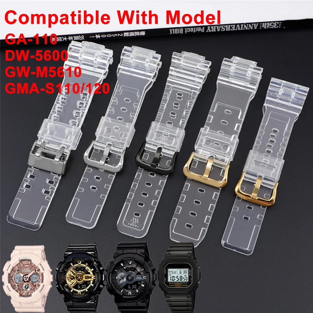 Ремешок из смолы для часов Casio G-Shock GA110/400/700 GMA-S110/120 DW-5600 6900 9052 Series прозрачный