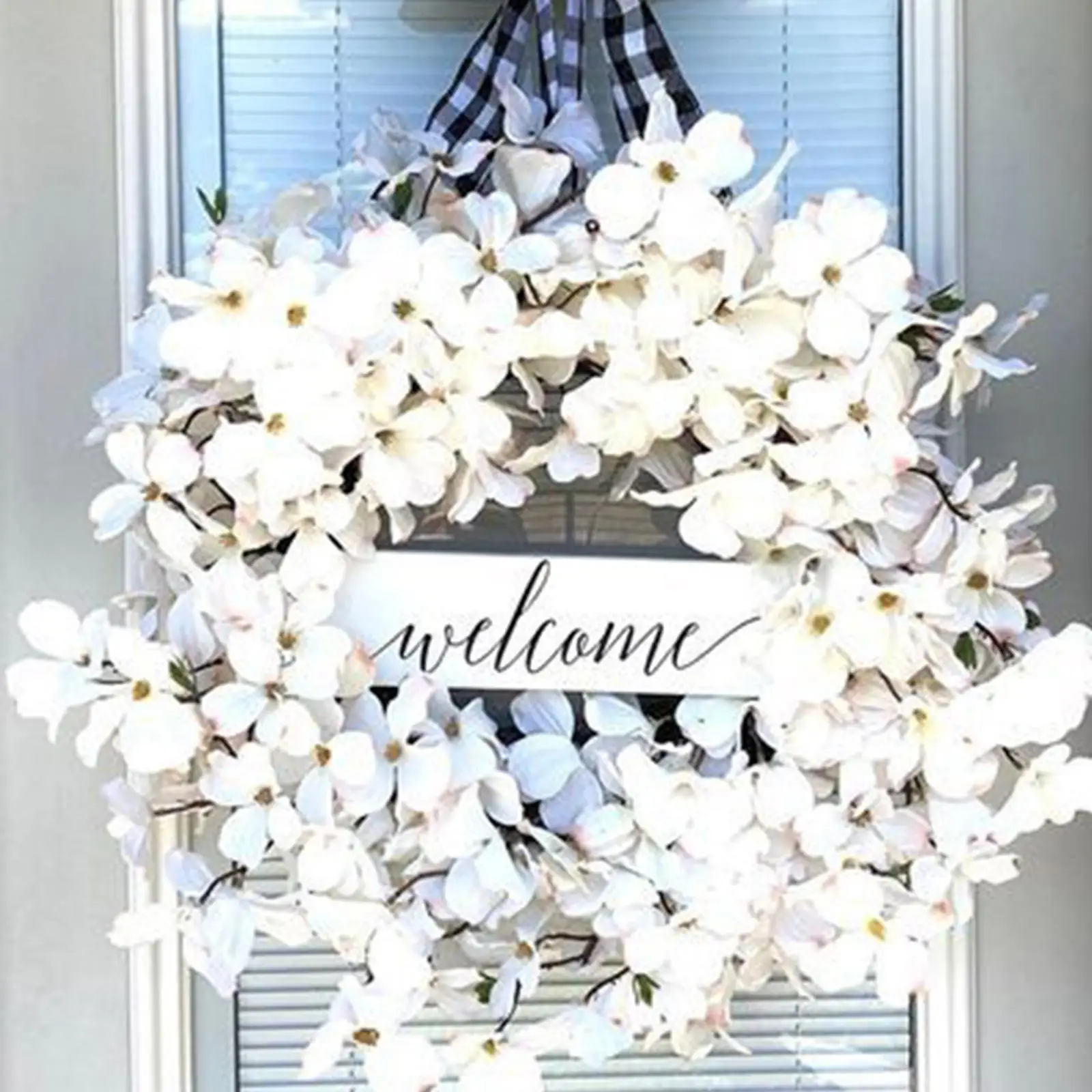 

Artificial Flower Wreath White Dogwood Wreaths 11.8inch for Party Ornament