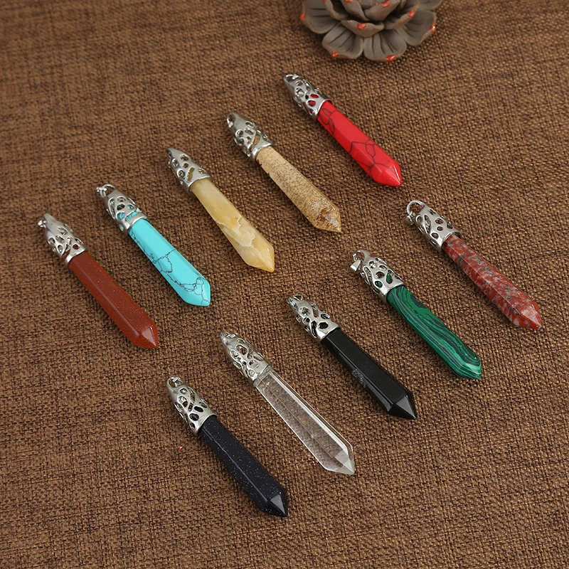 

Natural Stone Pendant Crystal Agate Golden Sands Topaz Hexagonal Column Necklace Pendants for DIY Jewelry Making Charms Crafts