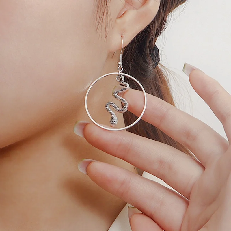 

New Trendy Snake Shape Crystal Dangle Earrings for Women Girl Geometric Large Circle Hoop Earrings Party Jewelry Gifts 2023