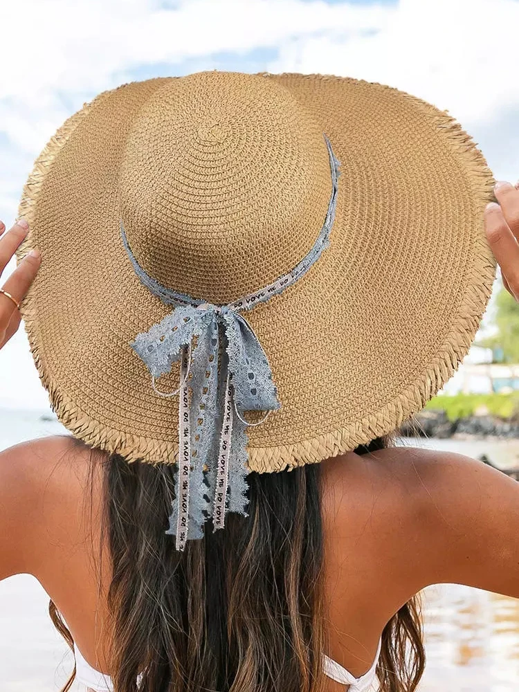 

Wide Brim Summer Woven Straw Hat Sun Hat Summer Women Beach Sun Cap UV Protection Fedora Hat