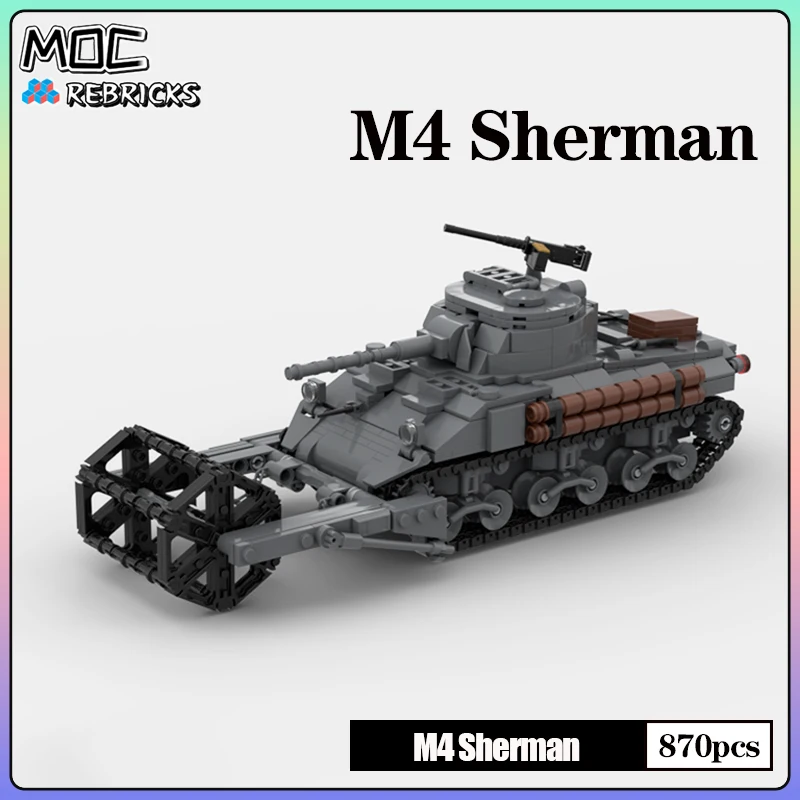 Военный MOC M4 Sherman Antimines бронированная боевая машина строительный блок модель