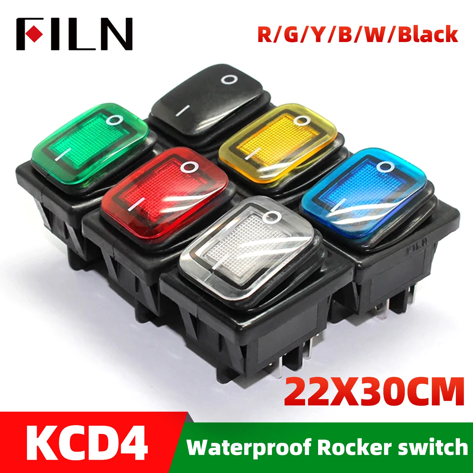 

FILN KCD4 Сверхмощная четырехфутовая водонепроницаемая точка контакта вкл. Выкл. Медный штифт Зеленый Красный светодиодный светильник 220 В 30 А Кулисный переключатель