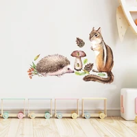cartoon squirrel hedgehog wall sticker for kids room bedroom decoration mural wallpaper home decor nursery cute animals stickers
