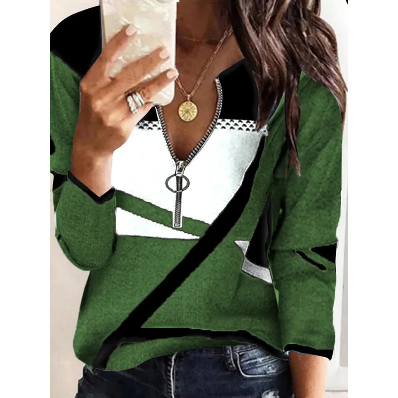 

Blusas Mujer De Moda 2022 Verano Elegantes Blouse Long Sleeve Top Women Casual Loose Pullover Zipper V-neck Tops Blusa Mujer