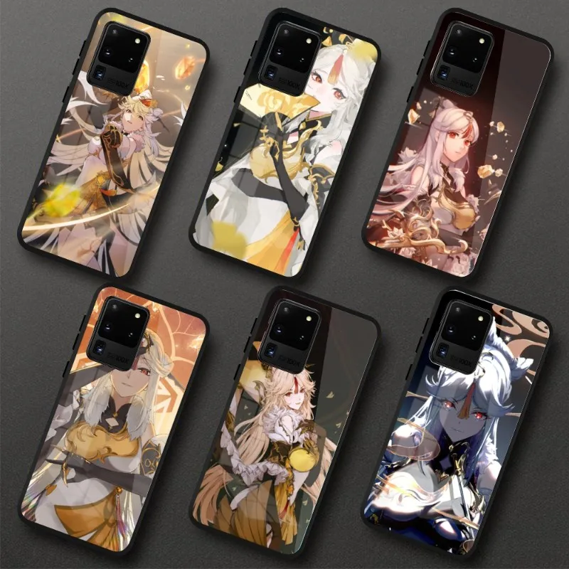 

Ningguang Genshin Impact чехол для телефона для Samung S23 S22 S21 Pro Ultra A13 A33 A53 NOTE 20 Black PC Glass Cover